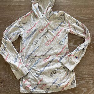 Boys Champion light gray/red/blue logo long sleeve t-shirt hoodie size Medium
